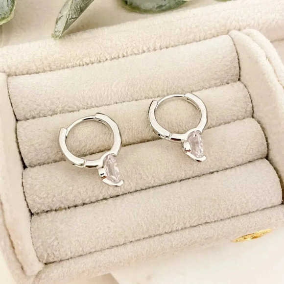 925 Sterling Silver Diamond Huggie Earrings Small Hoop Earrings Dainty Hoops - Picture 5 of 14